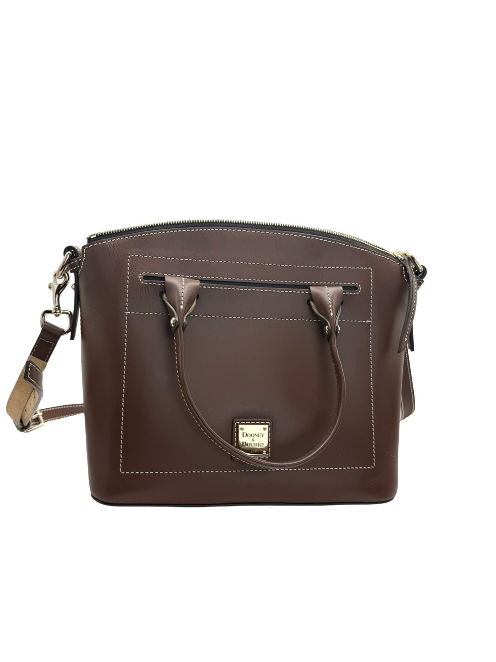 Authentic Dooney & Bourke Brown Leather Satchel Handbag with Detachable Shoulder